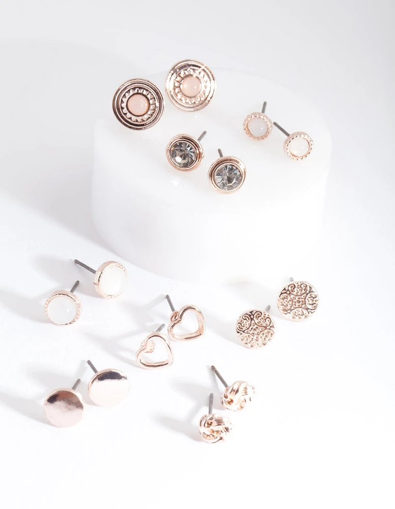 Rose Gold Big Stud Ear 8-Pack