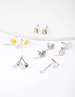 Kids Silver Daisy Stud Earring 6-Pack