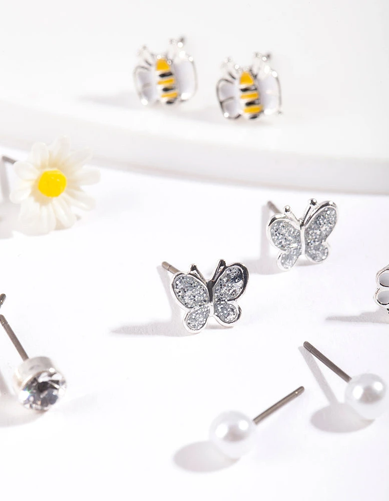 Kids Silver Daisy Stud Earring 6-Pack