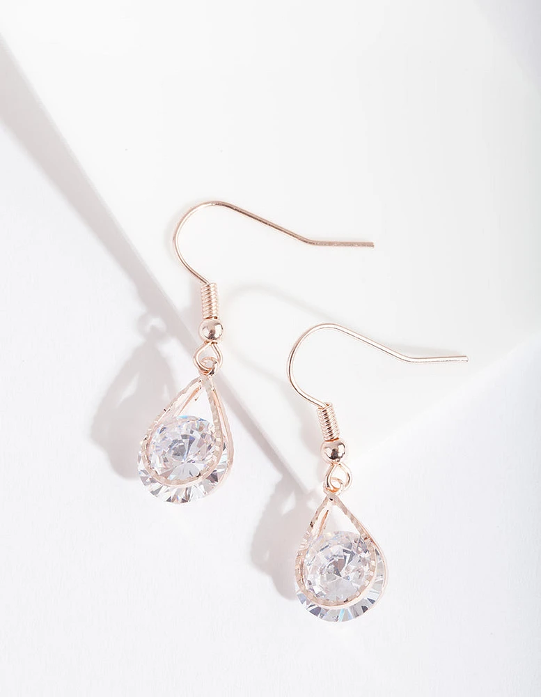 Rose Gold Cubic Zirconia Diamante Teardrop Earrings