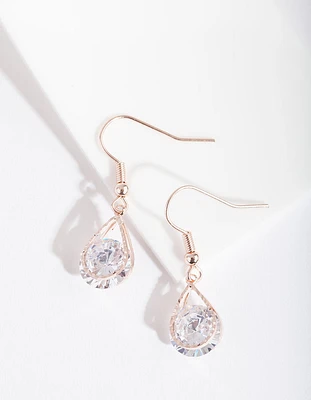 Rose Gold Cubic Zirconia Diamante Teardrop Earrings