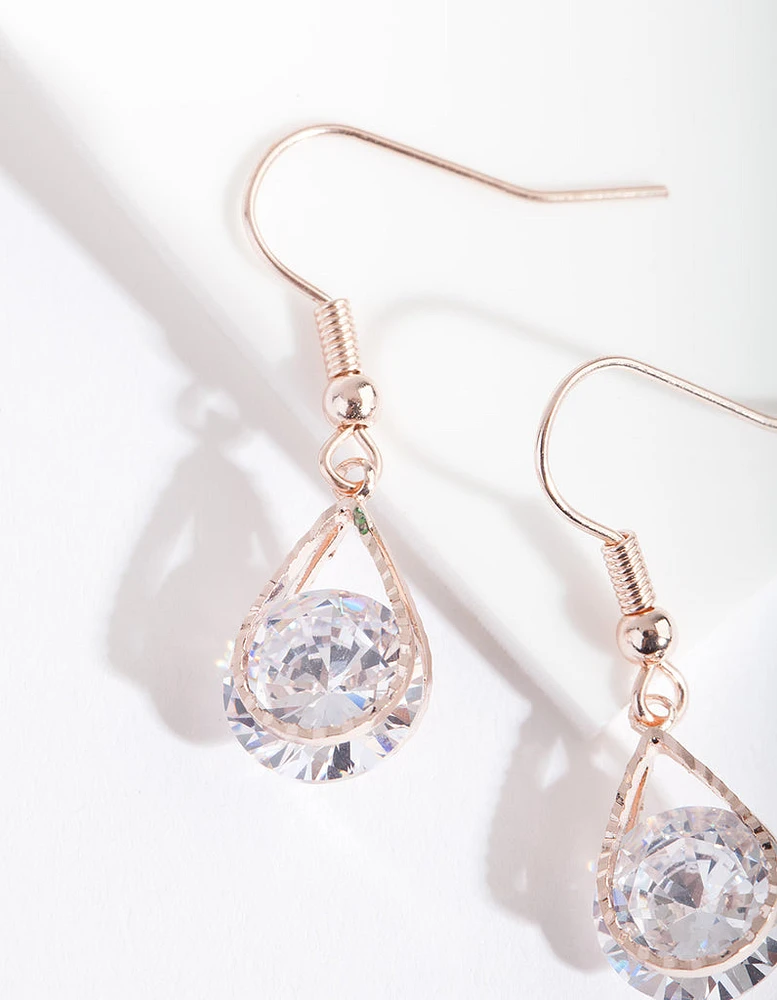 Rose Gold Cubic Zirconia Diamante Teardrop Earrings