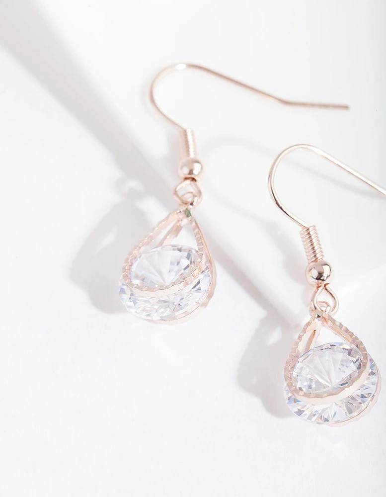 Rose Gold Cubic Zirconia Diamante Teardrop Earrings