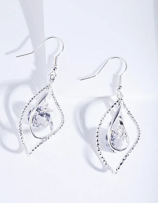 Silver Cubic Zirconia Charm Twist Earrings