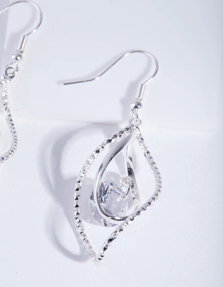 Silver Cubic Zirconia Charm Twist Earrings