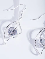 Silver Cubic Zirconia Charm Twist Earrings