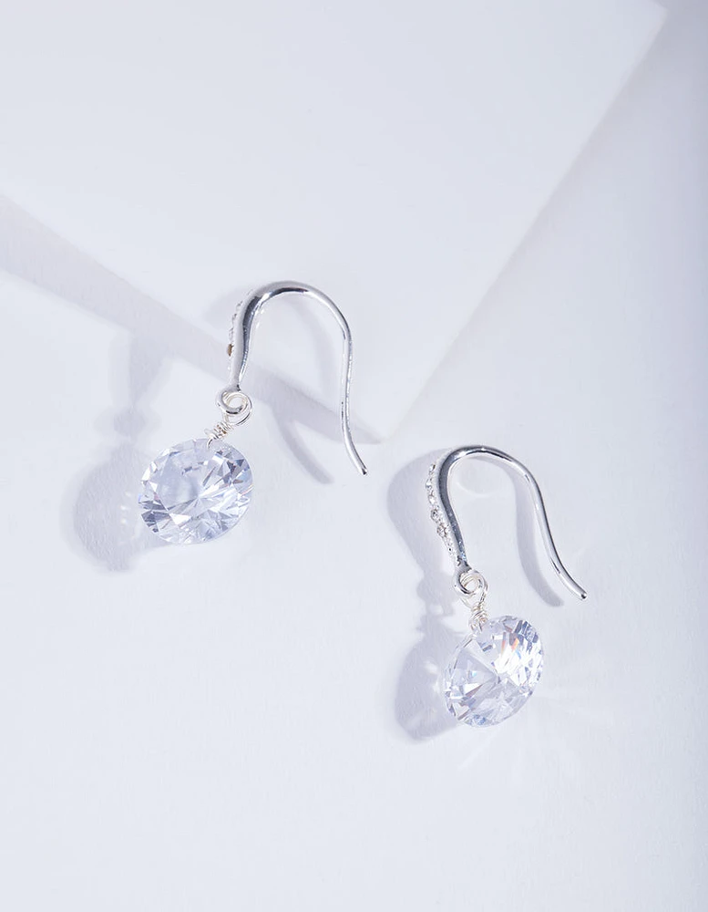 Silver Cubic Zirconia Classic Diamante Drop Earrings