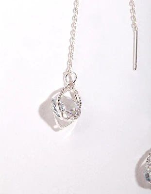 Silver Cubic Zirconia Chain Teardrop Earrings