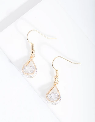 Gold Cubic Zirconia Diamante Teardrop Earrings