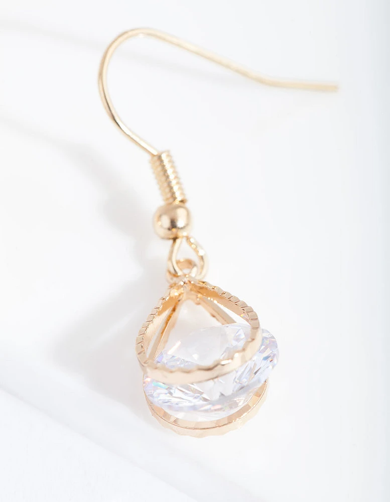 Gold Cubic Zirconia Diamante Teardrop Earrings