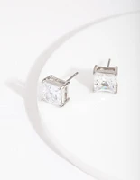 Silver Cubic Zirconia 7mm Square Stud Earrings