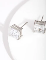 Silver Cubic Zirconia 7mm Square Stud Earrings