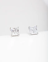 Silver Cubic Zirconia 7mm Square Stud Earrings