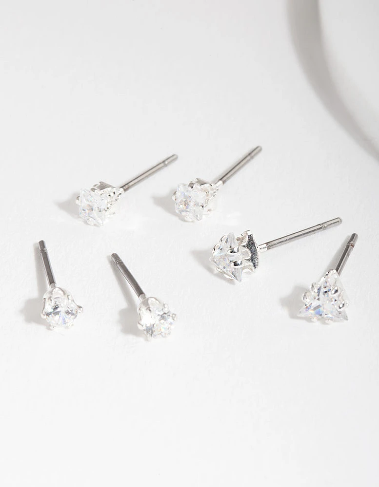 Silver Cubic Zirconia Geo Earring Pack