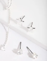 Silver Cubic Zirconia Star & Moon Earring Pack