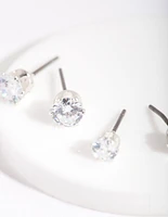 Silver Cubic Zirconia Round Stud Earring Pack