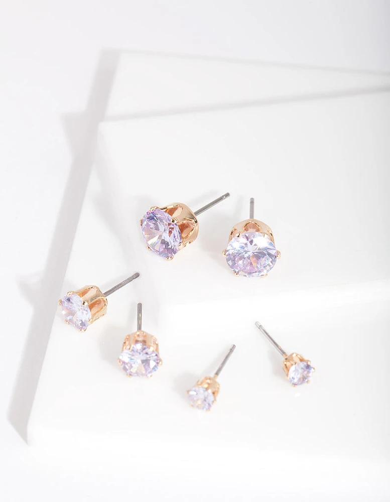 Gold Cubic Zirconia Graduating Stud Earring Pack