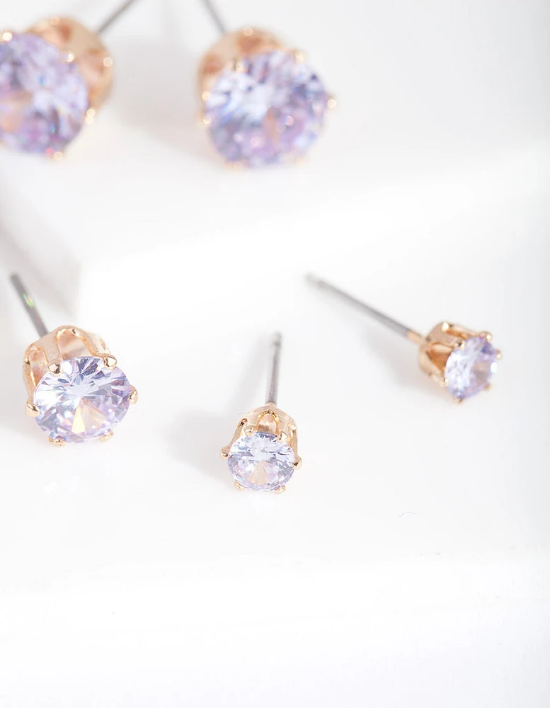 Gold Cubic Zirconia Graduating Stud Earring Pack