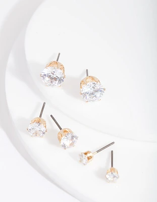 Gold Cubic Zirconia Graduating Stud Earring Pack