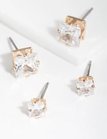 Gold Cubic Zirconia Square Earring Pack