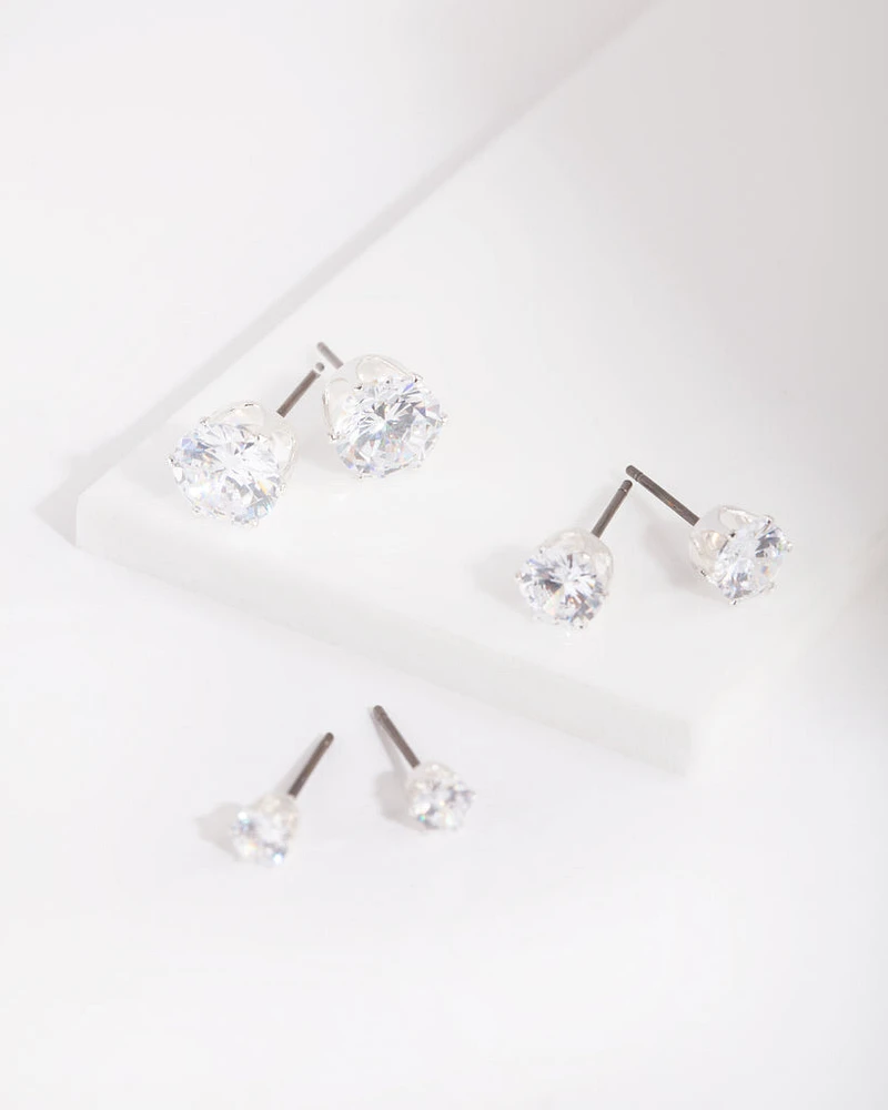 Cubic Zirconia Round Stud Earring Pack