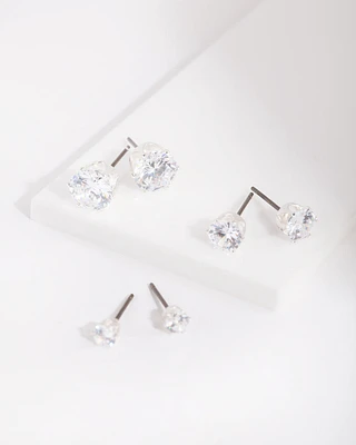 Cubic Zirconia Round Stud Earring Pack