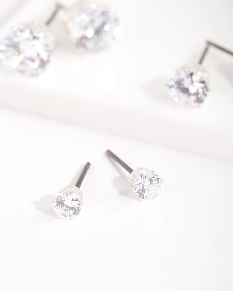 Cubic Zirconia Round Stud Earring Pack