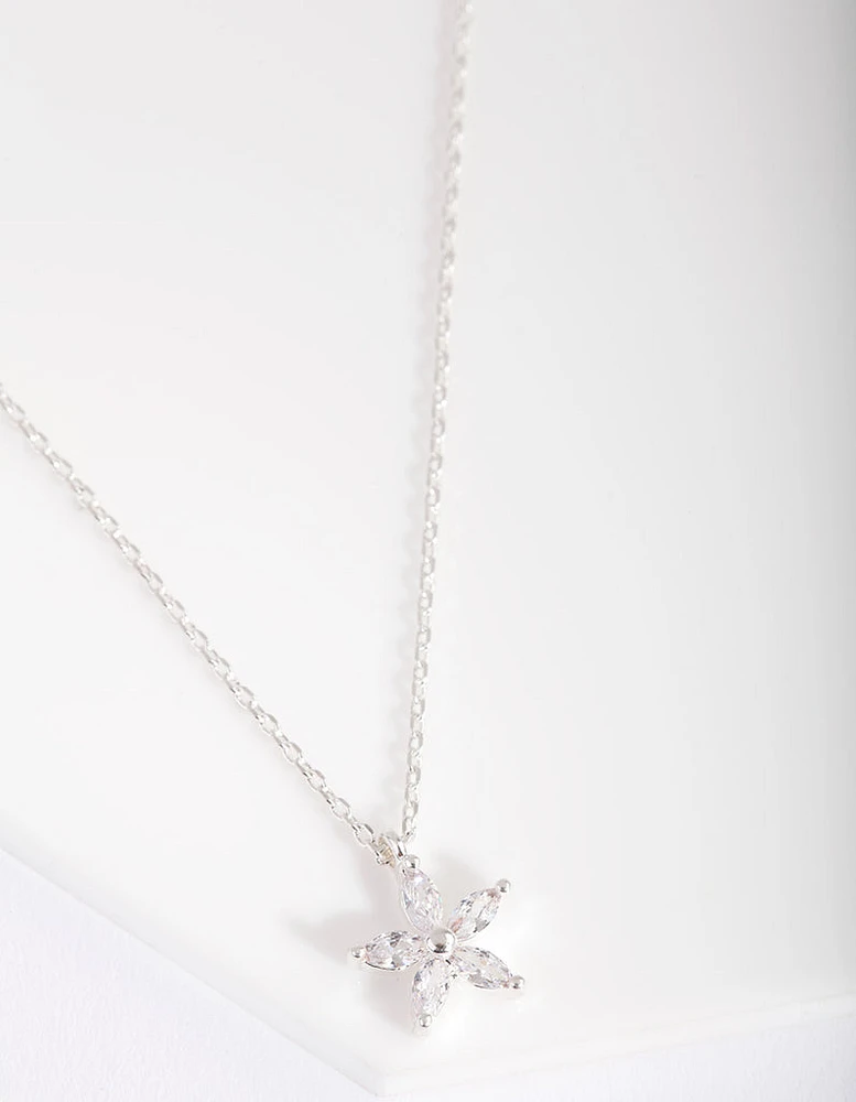 Silver Cubic Zirconia Flower Necklace