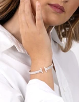 Silver Cubic Zirconia Row T Cuff Bracelet