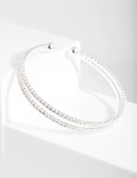 Silver Cubic Zirconia 2 Row Cuff Bracelet