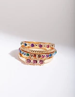 Gold Diamante Rainbow Stacking Rings 4-Pack