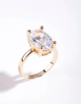 Gold Oval Cubic Zirconia Engagement Ring