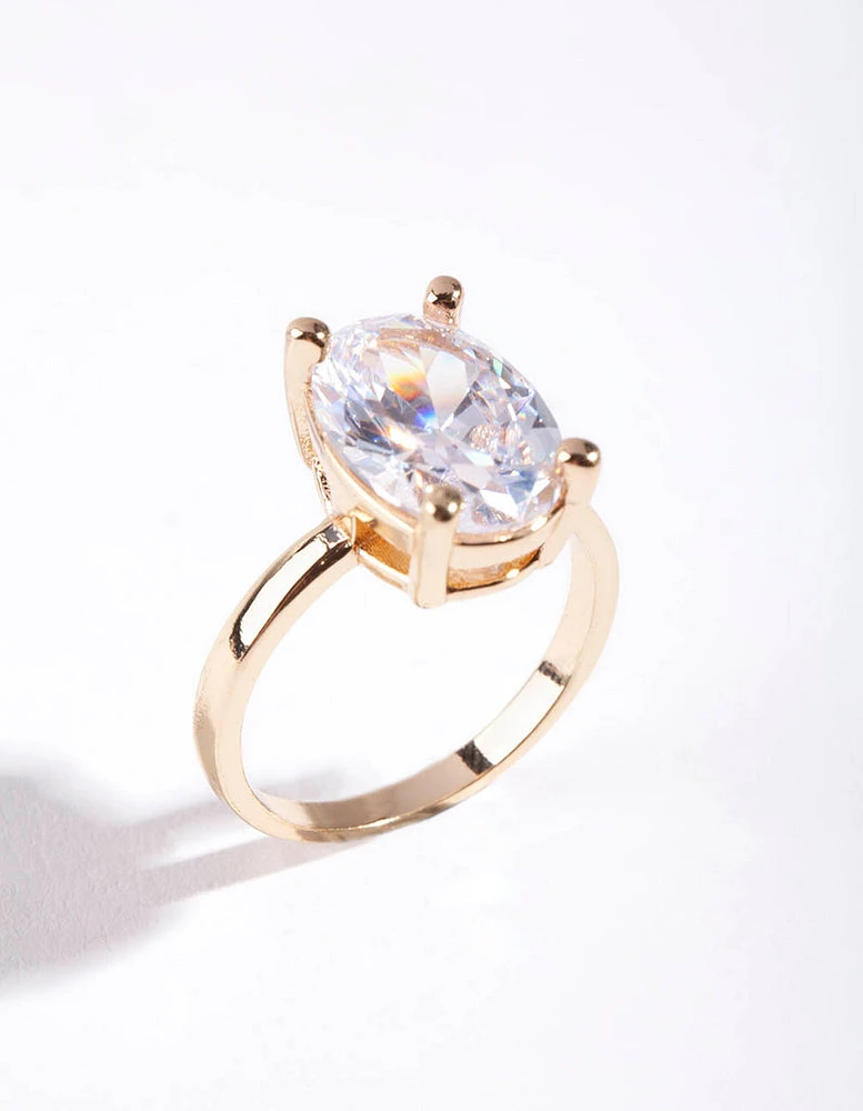 Gold Oval Cubic Zirconia Engagement Ring