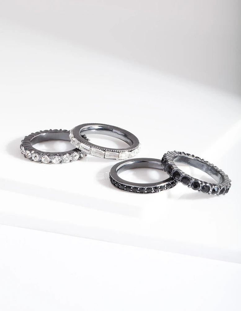 Black Stone Gunmetal Ring Stack