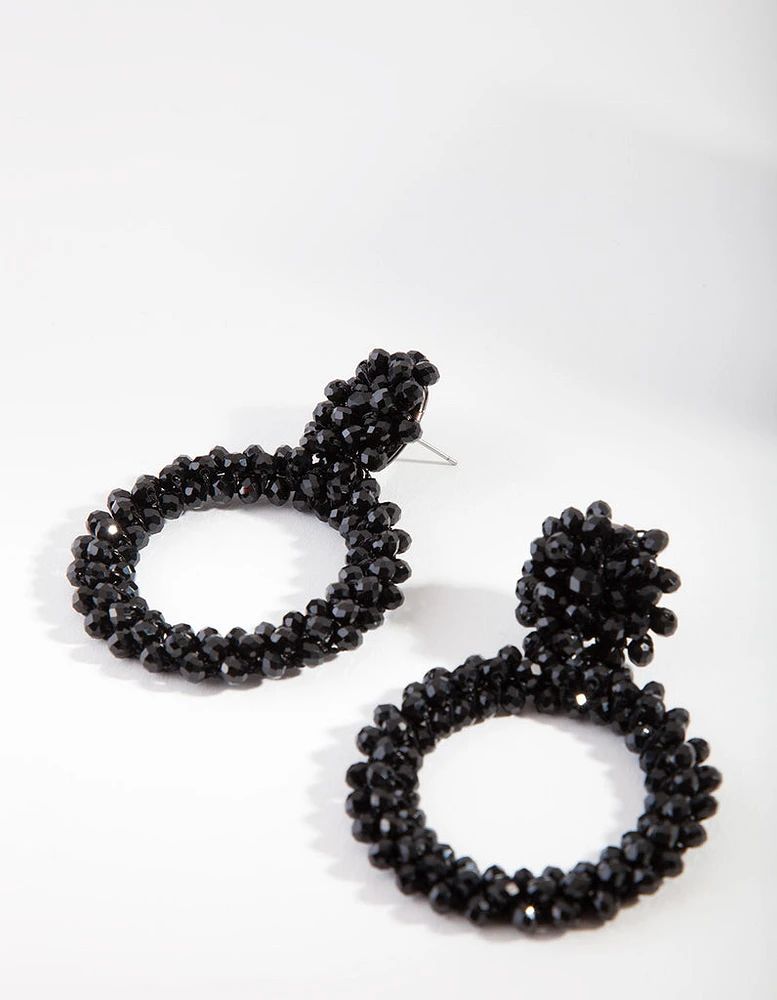 Black Cluster Bead Drop Earrings