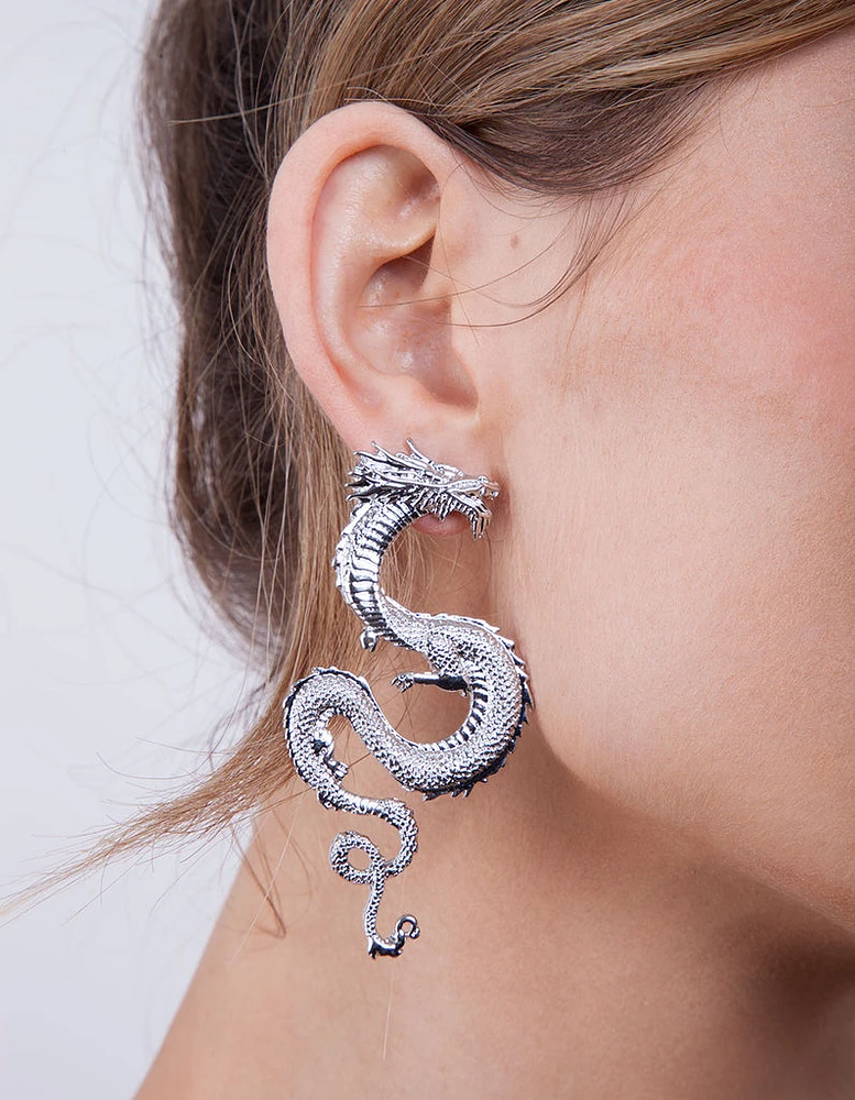 Silver Statement Dragon Earrings