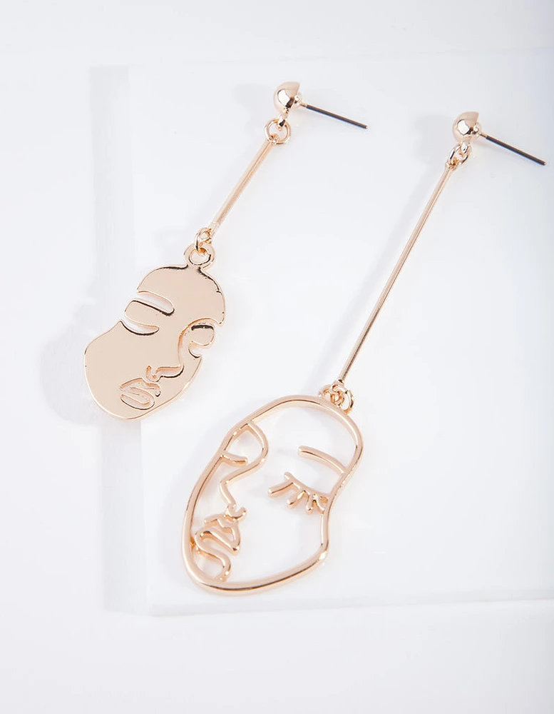 Gold Mismatched Face Earrings