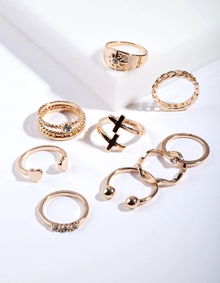 Gold Mixed Symbols Ring 8-Pack