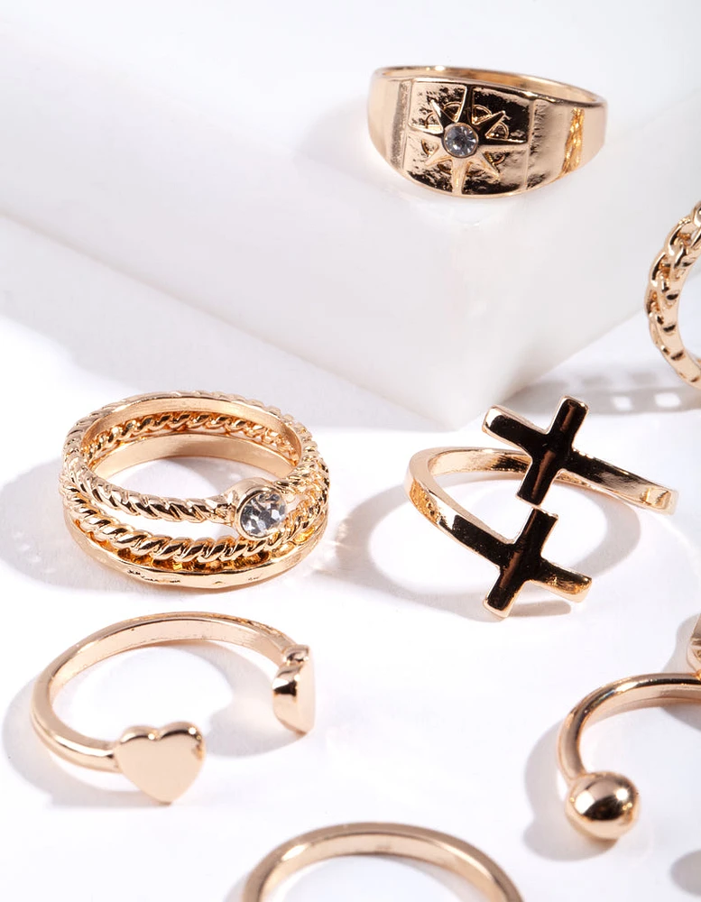 Gold Mixed Symbols Ring 8-Pack