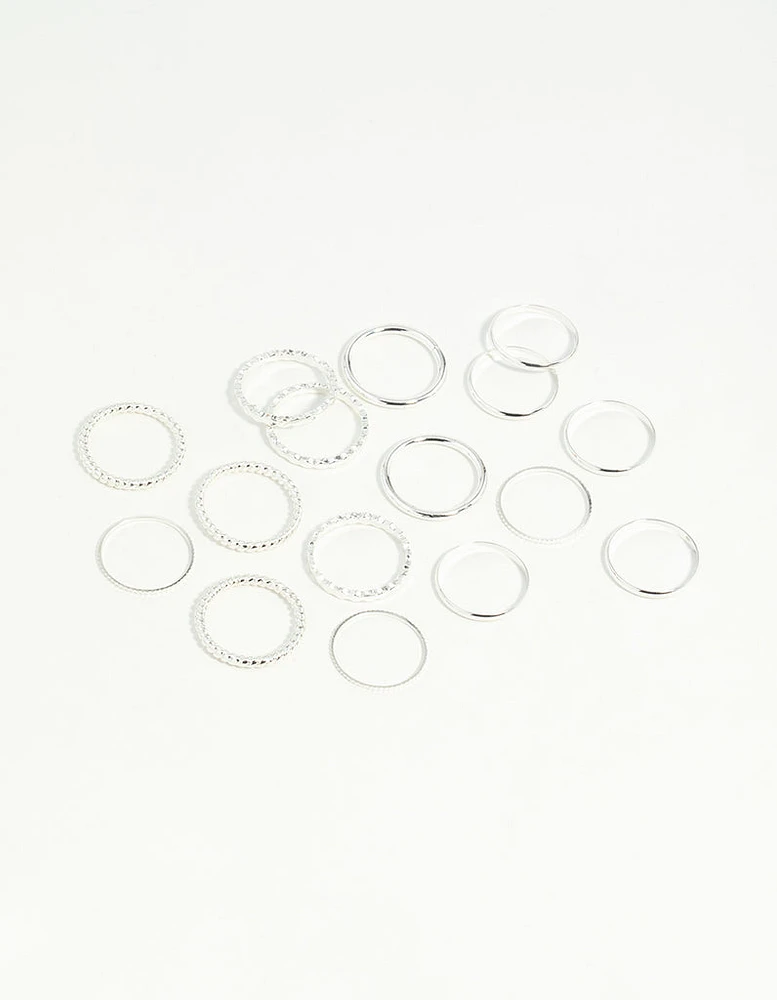 Silver Textured Stack Ring 8-Pack