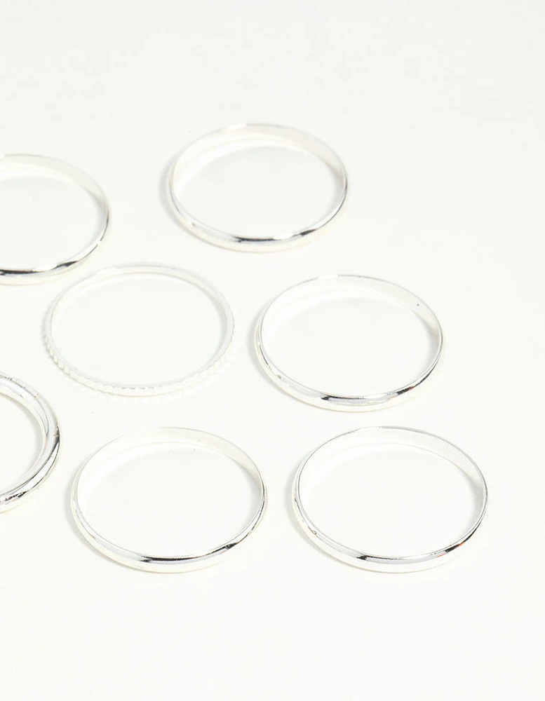 Silver Textured Stack Ring 8-Pack