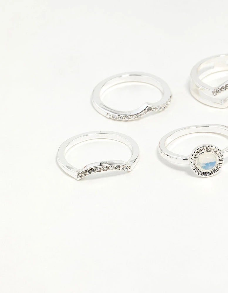 Silver Multi Shape Synthetic Opal Ring Pack