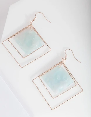 Rose Gold Blue Hanging Earrings