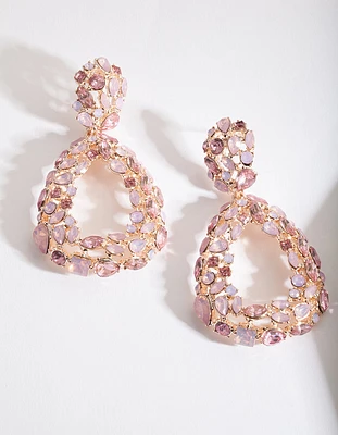 Rose Gold Pink Gem Teardrop Earrings