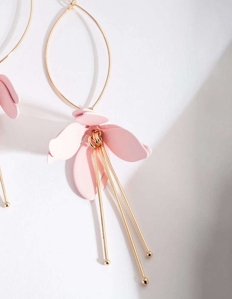 Pink Gold Hanging Flower Earrings