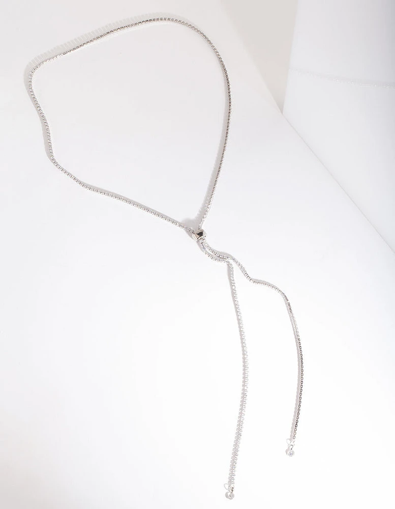 Silver Cubic Zirconia Lariat Necklace