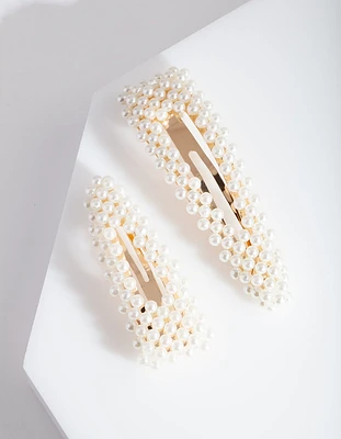 Gold Pearl Triangle Hair Clip Duo