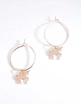 Rose Gold Unicorn Charm Hoop Earrings