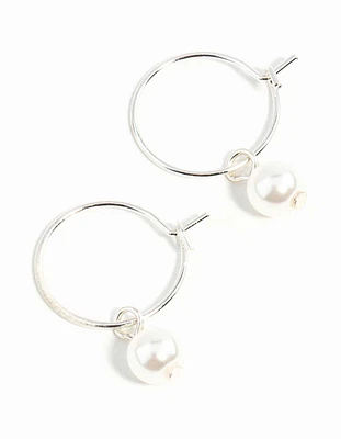 Silver Pearl Hoop Earrings