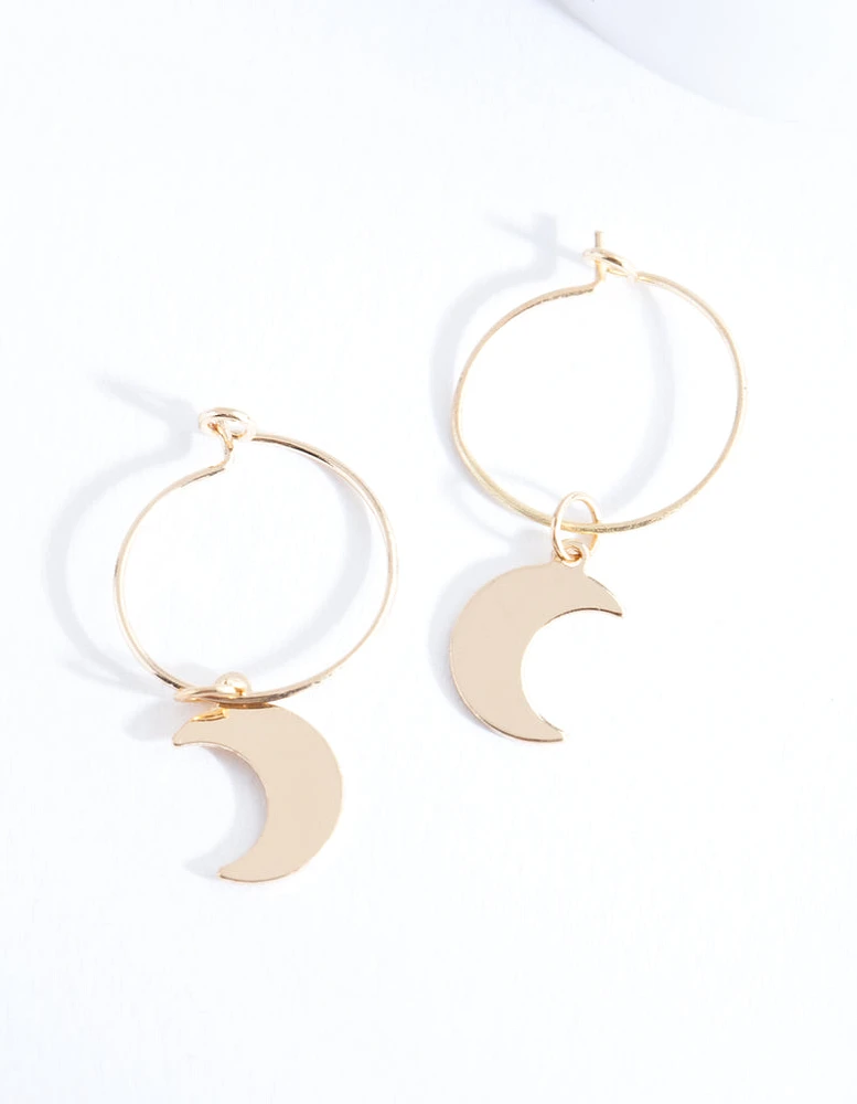 Gold Crescent Moon Hoop Earrings